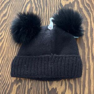 Cozy Black Pom-Pom Kids Beanie 12-24 Months Infant Toddler
